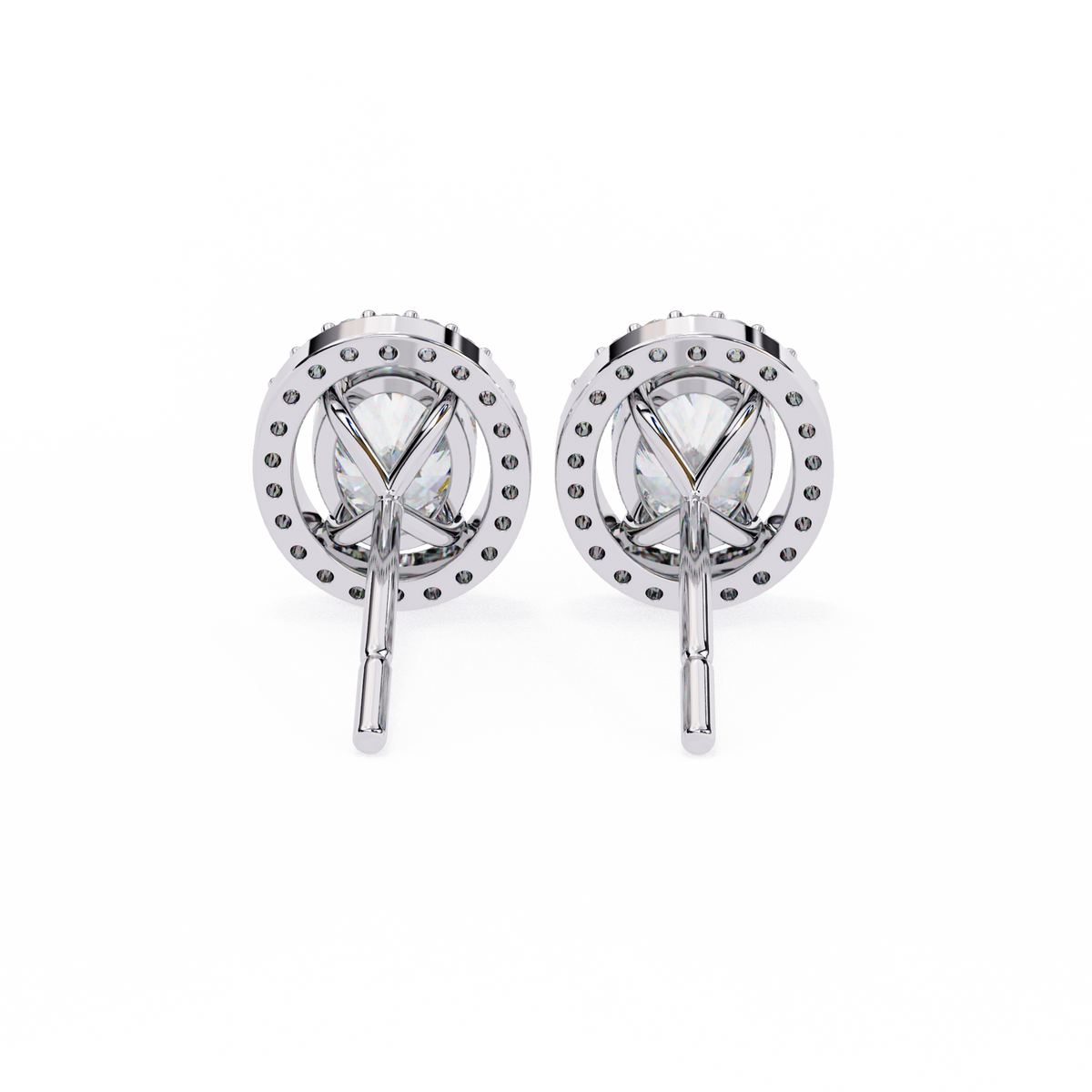 18k Solid Rose Gold Oval And Round Cut Diamond Minimalist Halo Prong Set Dainty Stud Bridesmaid Earring - HIGHCARAT DIAMONDS