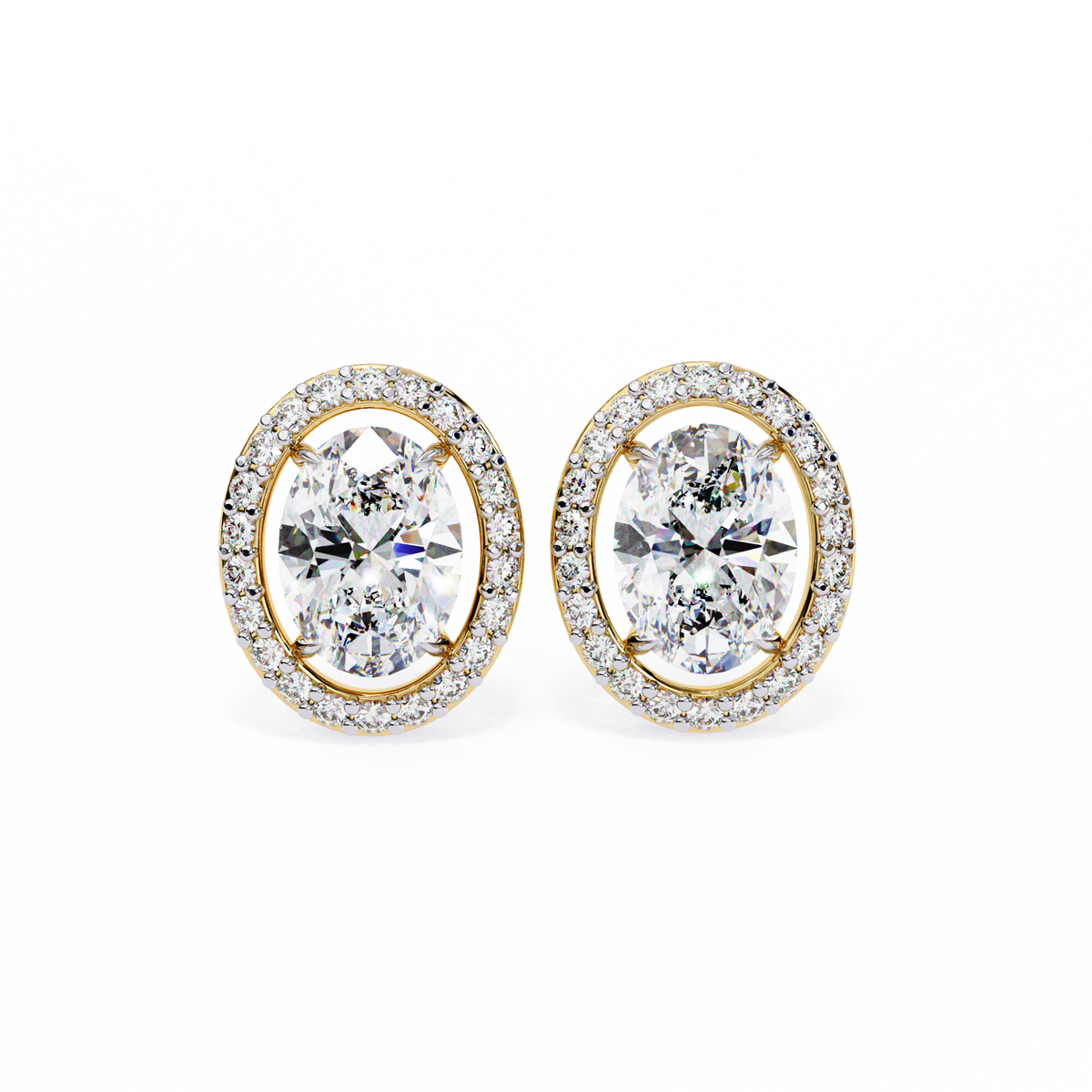 18k Solid Rose Gold Oval And Round Cut Diamond Minimalist Halo Prong Set Dainty Stud Bridesmaid Earring - HIGHCARAT DIAMONDS