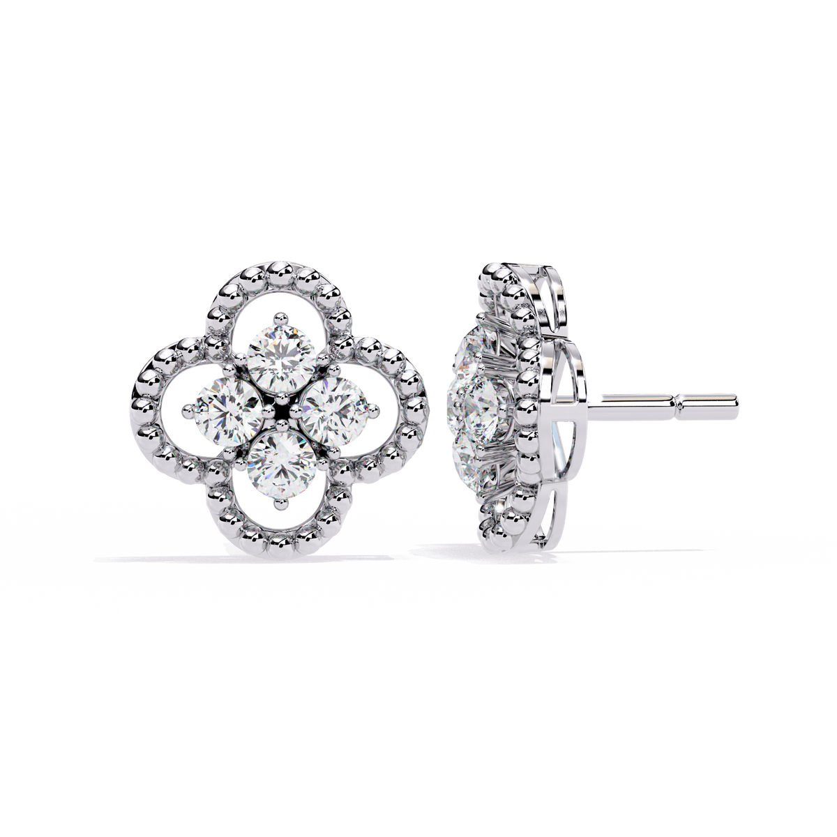 18k Solid Yellow Gold Round Cut Lab Grown & Natural Diamond Vintage Minimalist Screw Back Cluster Stud Earring - HIGHCARAT DIAMONDS