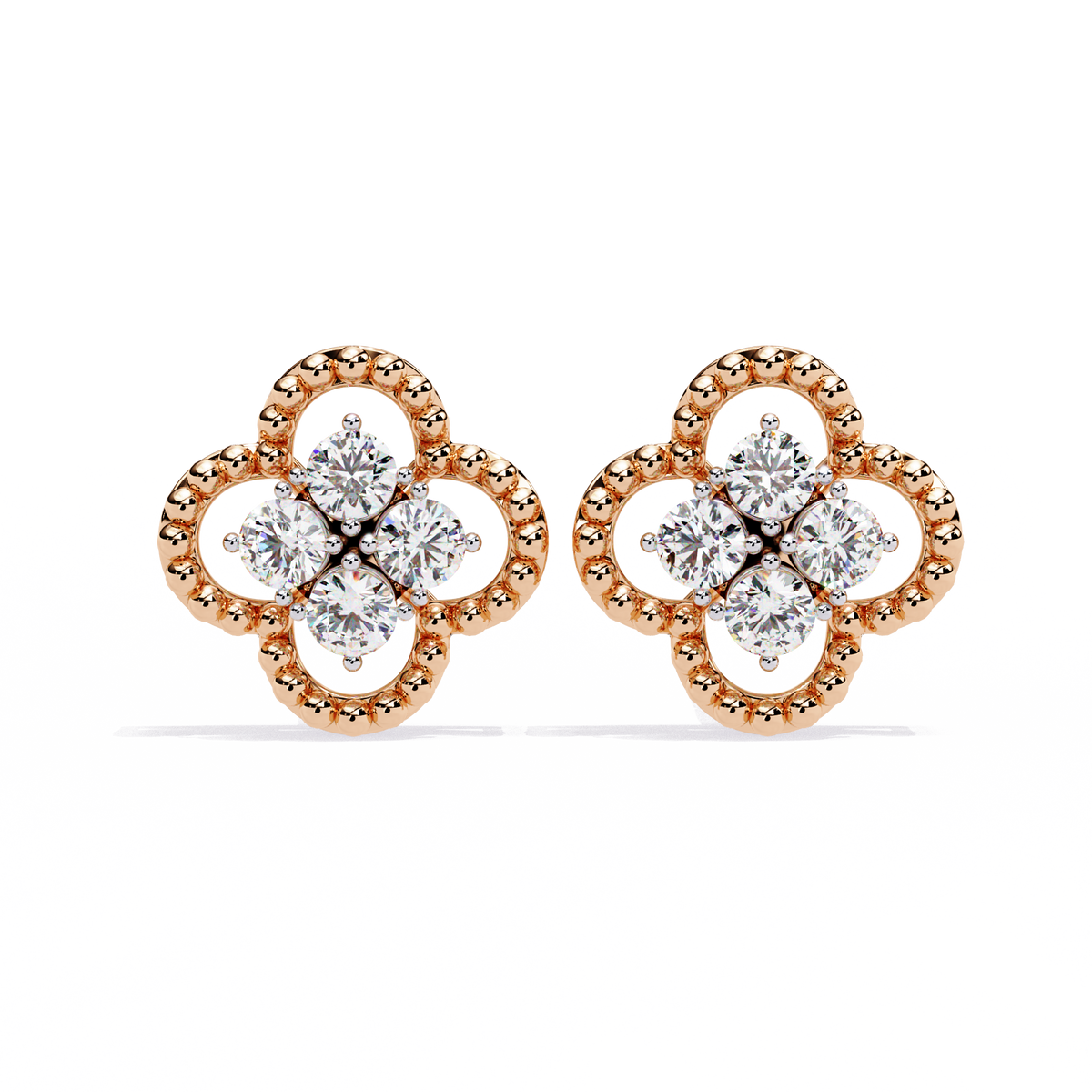 18k Solid Yellow Gold Round Cut Lab Grown & Natural Diamond Vintage Minimalist Screw Back Cluster Stud Earring - HIGHCARAT DIAMONDS