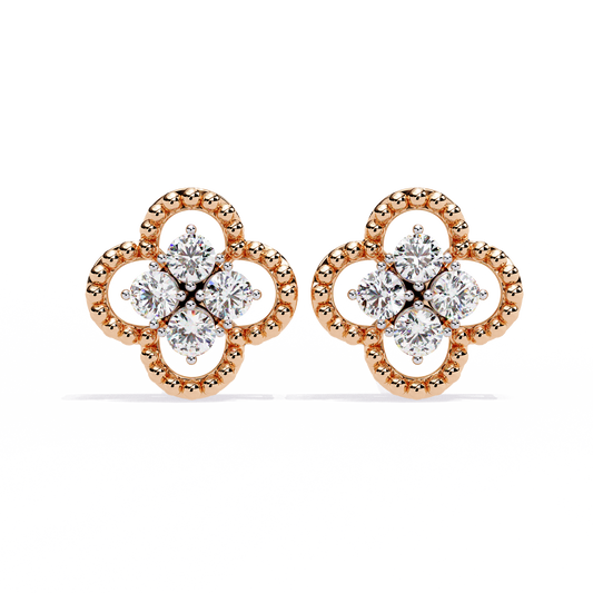 Yellow Gold Round Diamond Cluster Earrings Angled Perspective