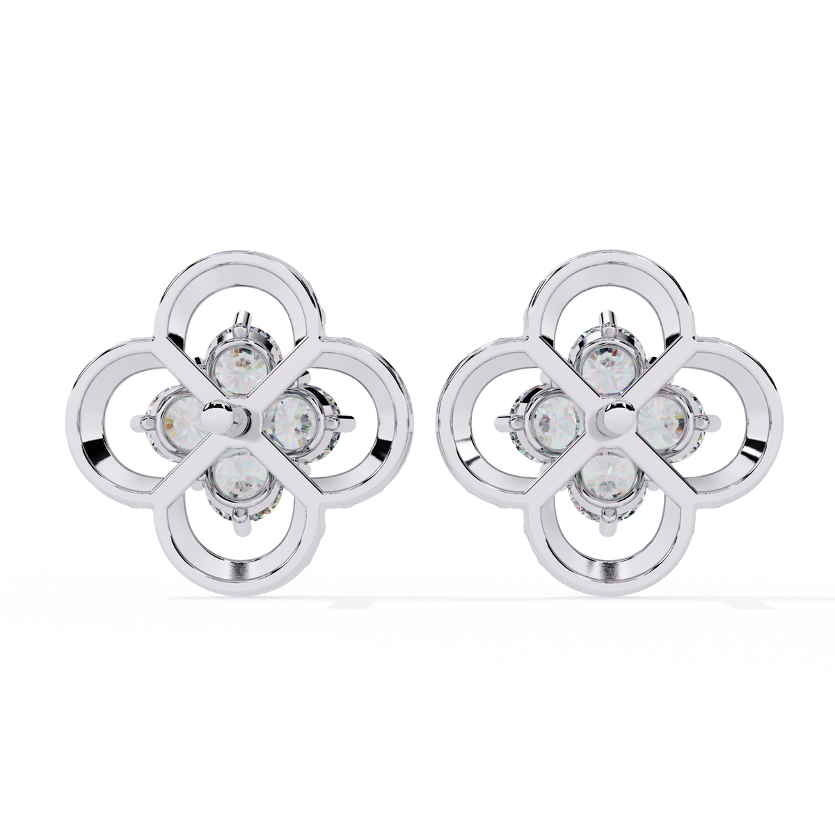 18k Solid Yellow Gold Round Cut Lab Grown & Natural Diamond Vintage Minimalist Screw Back Cluster Stud Earring - HIGHCARAT DIAMONDS