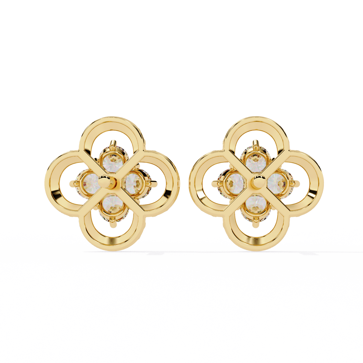 18k Solid Yellow Gold Round Cut Lab Grown & Natural Diamond Vintage Minimalist Screw Back Cluster Stud Earring - HIGHCARAT DIAMONDS