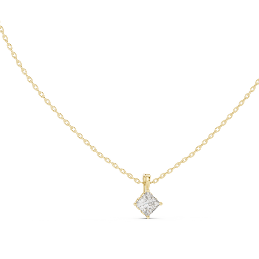18K Gold Prong Set Princess Cut Lab Grown Diamond Solitaire Pendant Front View