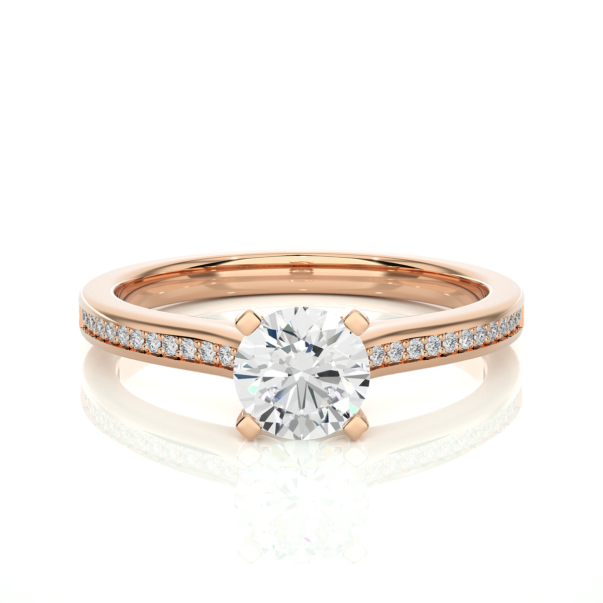 18k Round Cut  Lab Grown Diamond And Side stones  With Accent Ring  for bridal  Gift - HIGHCARAT DIAMONDS
