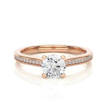 18k Round Cut  Lab Grown Diamond And Side stones  With Accent Ring  for bridal  Gift - HIGHCARAT DIAMONDS