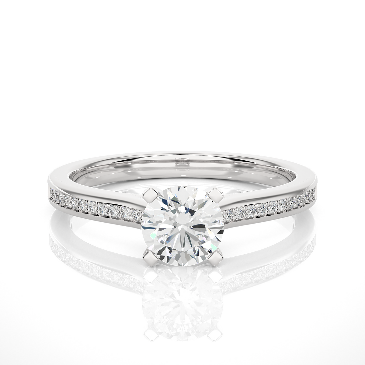 18k Round Cut  Lab Grown Diamond And Side stones  With Accent Ring  for bridal  Gift - HIGHCARAT DIAMONDS