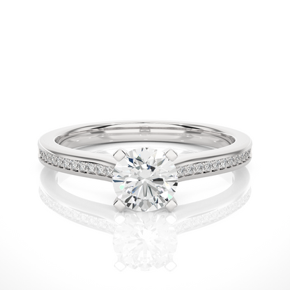 18k Round Cut  Lab Grown Diamond And Side stones  With Accent Ring  for bridal  Gift - HIGHCARAT DIAMONDS