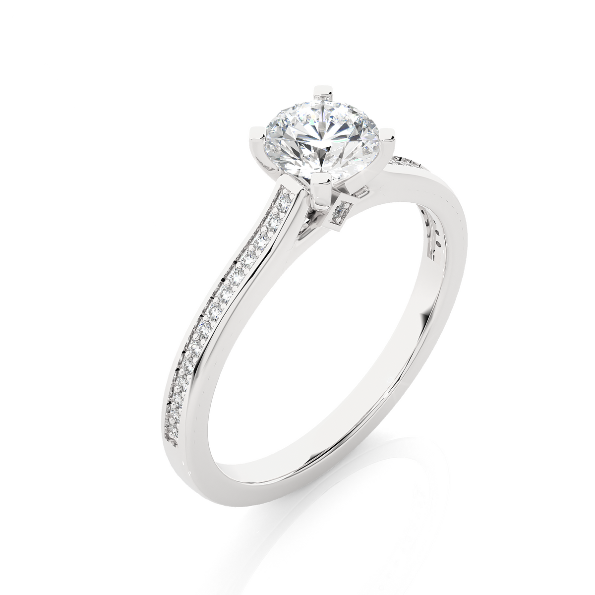 18k Round Cut  Lab Grown Diamond And Side stones  With Accent Ring  for bridal  Gift - HIGHCARAT DIAMONDS