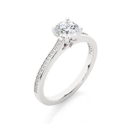 18k Round Cut  Lab Grown Diamond And Side stones  With Accent Ring  for bridal  Gift - HIGHCARAT DIAMONDS