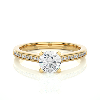 18k Round Cut  Lab Grown Diamond And Side stones  With Accent Ring  for bridal  Gift - HIGHCARAT DIAMONDS
