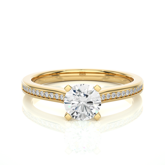 18k Round Cut  Lab Grown Diamond And Side stones  With Accent Ring  for bridal  Gift - HIGHCARAT DIAMONDS
