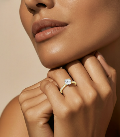 18k Round Cut  Lab Grown Diamond And Side stones  With Accent Ring  for bridal  Gift - HIGHCARAT DIAMONDS #wearthelook