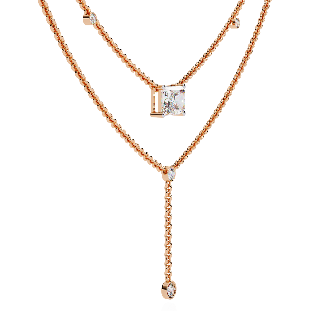 18k Solid Gold Radiant And Round 1.72 Ct  Cut Lab Grown Diamond Elegant Solitaire Cluster Daily Wear Necklace - HIGHCARAT DIAMONDS