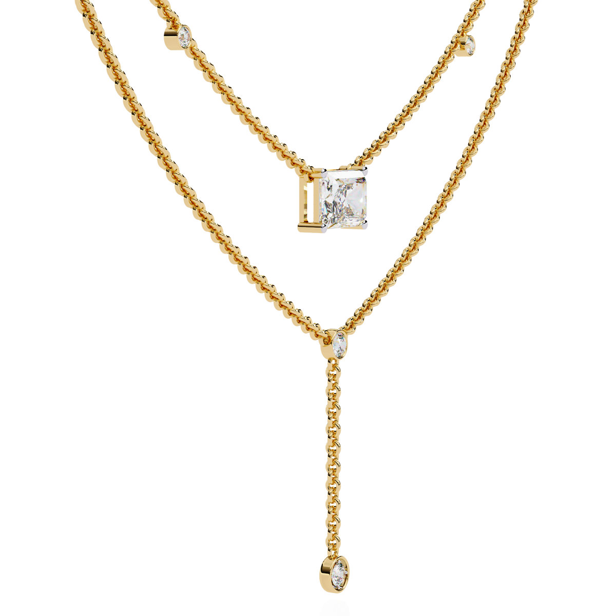 18k Solid Gold Radiant And Round 1.72 Ct  Cut Lab Grown Diamond Elegant Solitaire Cluster Daily Wear Necklace - HIGHCARAT DIAMONDS