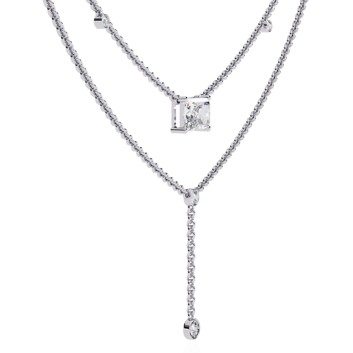 18k Solid Gold Radiant And Round 1.72 Ct  Cut Lab Grown Diamond Elegant Solitaire Cluster Daily Wear Necklace - HIGHCARAT DIAMONDS