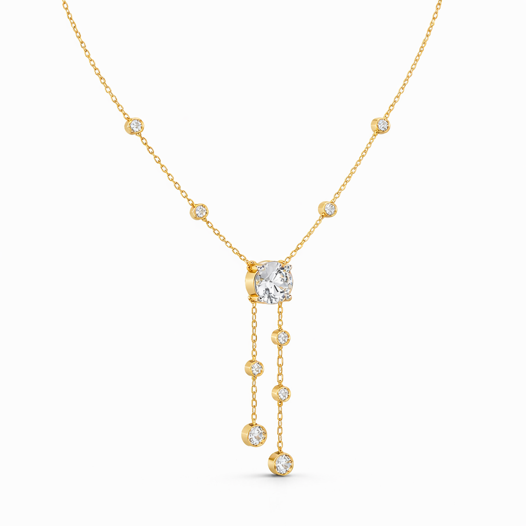 18k Solid Gold  Round Cut Lab Grown White Colorless  Diamond Art Deco Vintage Party Wear Anek Necklace - HIGHCARAT DIAMONDS