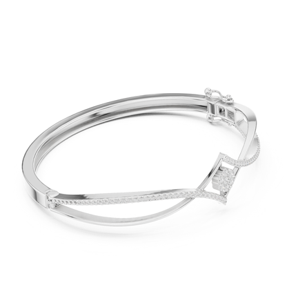 18k Solid White Gold Round Cut Lab Grown Diamond Ethical Bangle Bracelet - HIGHCARAT DIAMONDS