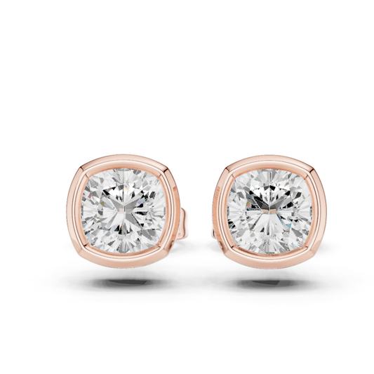 Cushion Cut Lab Grown Diamond Bezel Stud Earrings