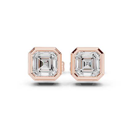 Asscher Cut Lab Grown Diamond Gold Stud Earrings