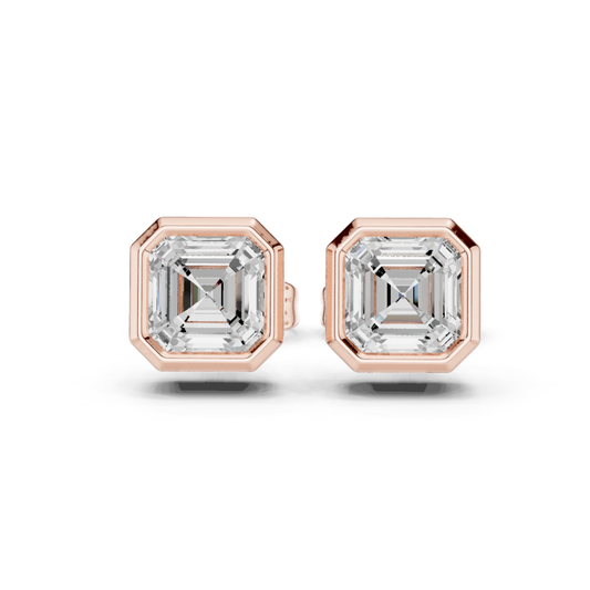 Asscher Cut Lab Grown Diamond Gold Stud Earrings