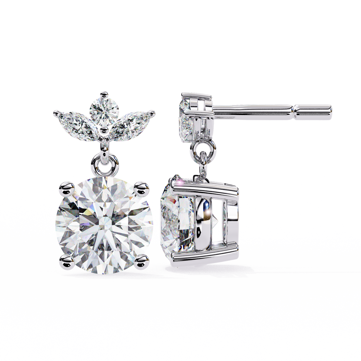 2.02Ct Marquise And Round Cut Lab Grown Diamond Classic Timeless Vintage Drop Earring, Annivrasry Gift For Her - HIGHCARAT DIAMONDS