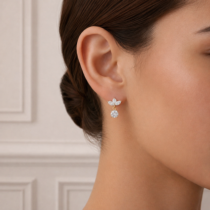 2.02Ct Marquise And Round Cut Lab Grown Diamond Classic Timeless Vintage Drop Earring, Annivrasry Gift For Her - HIGHCARAT DIAMONDS