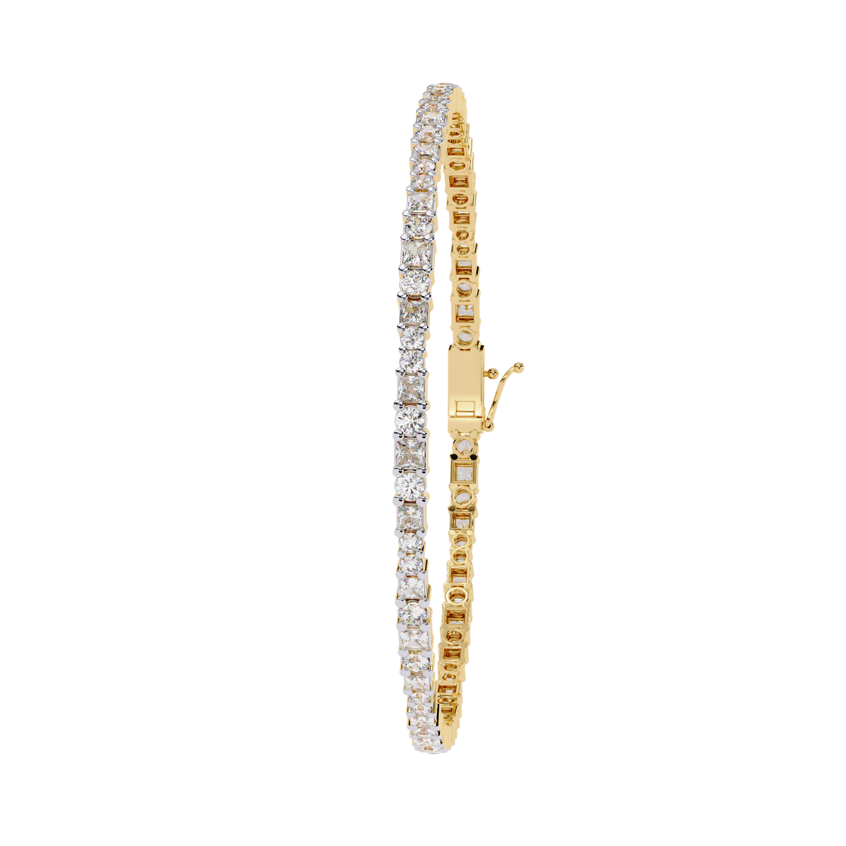 2.05Ct Round And Princess Cut Lab Grown Diamond Timeless Channel Set Dainty Tennis Bridesmaid Bracelet For Her - HIGHCARAT DIAMONDS