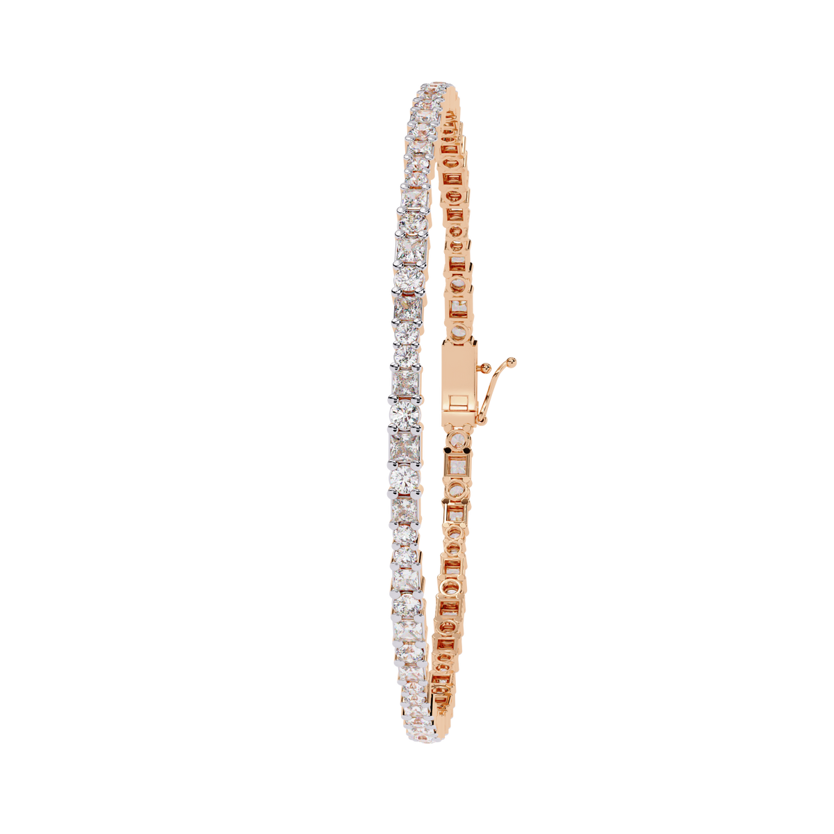 2.05Ct Round And Princess Cut Lab Grown Diamond Timeless Channel Set Dainty Tennis Bridesmaid Bracelet For Her - HIGHCARAT DIAMONDS