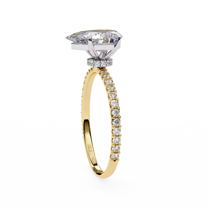 2.06 Ct Pear And Round lab Grown Diamond Cut 10k Solid Gold  Pave Set Cluster Bridal Ring - HIGHCARAT DIAMONDS