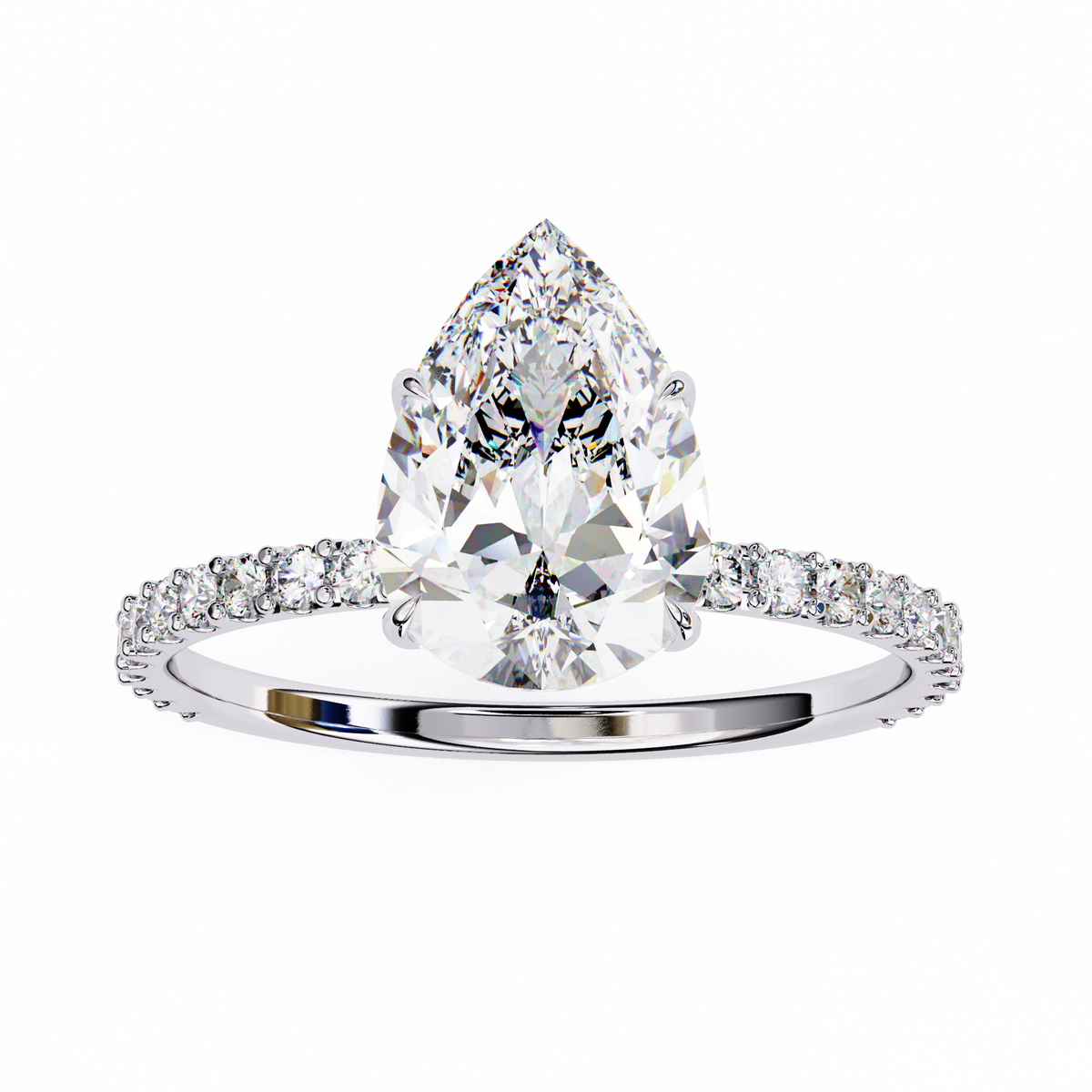 2.06 Ct Pear And Round lab Grown Diamond Cut 10k Solid Gold  Pave Set Cluster Bridal Ring - HIGHCARAT DIAMONDS