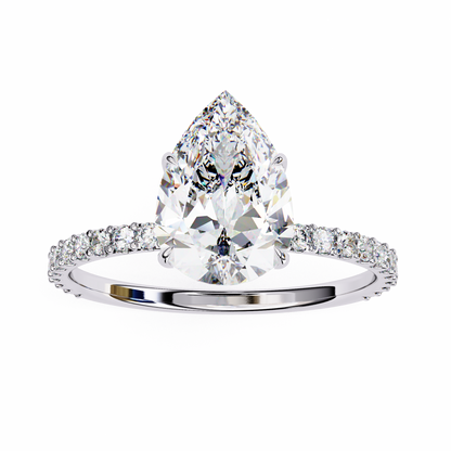 2.06 Ct Pear And Round lab Grown Diamond Cut 10k Solid Gold  Pave Set Cluster Bridal Ring - HIGHCARAT DIAMONDS