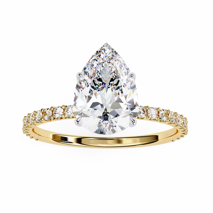 2.06 Ct Pear And Round lab Grown Diamond Cut 10k Solid Gold  Pave Set Cluster Bridal Ring - HIGHCARAT DIAMONDS