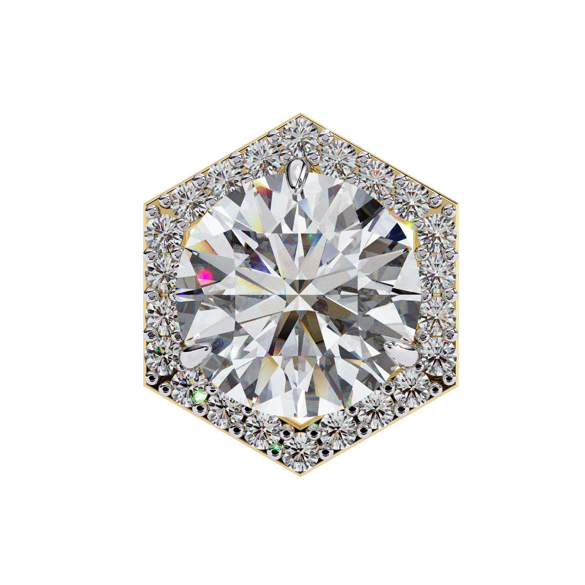 Prong Set Hexagon Shape 2.10Ct Round Cut Lab Grown Halo Style Cluster 14k Solid Yellow Gold Stud Bridesmaid  Earring For Women's - HIGHCARAT DIAMONDS