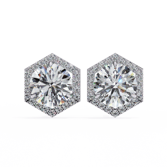 2.10 Ct Hexagon Lab Grown Diamond Stud Earrings Front View