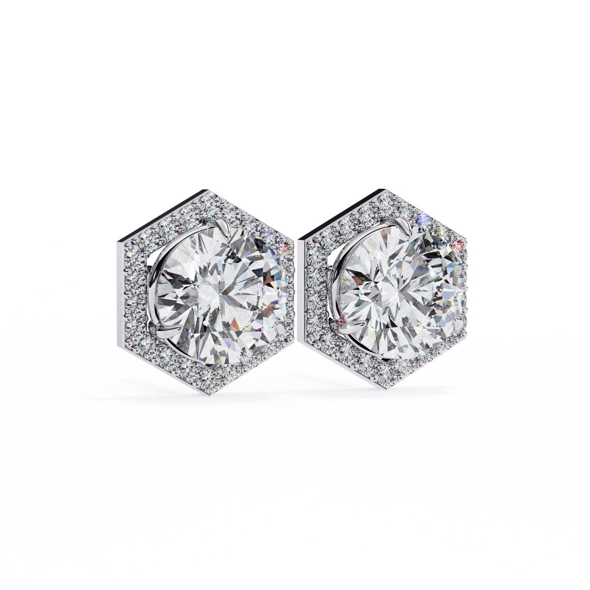 Prong Set Hexagon Shape 2.10Ct Round Cut Lab Grown Halo Style Cluster 14k Solid Yellow Gold Stud Bridesmaid  Earring For Women's - HIGHCARAT DIAMONDS