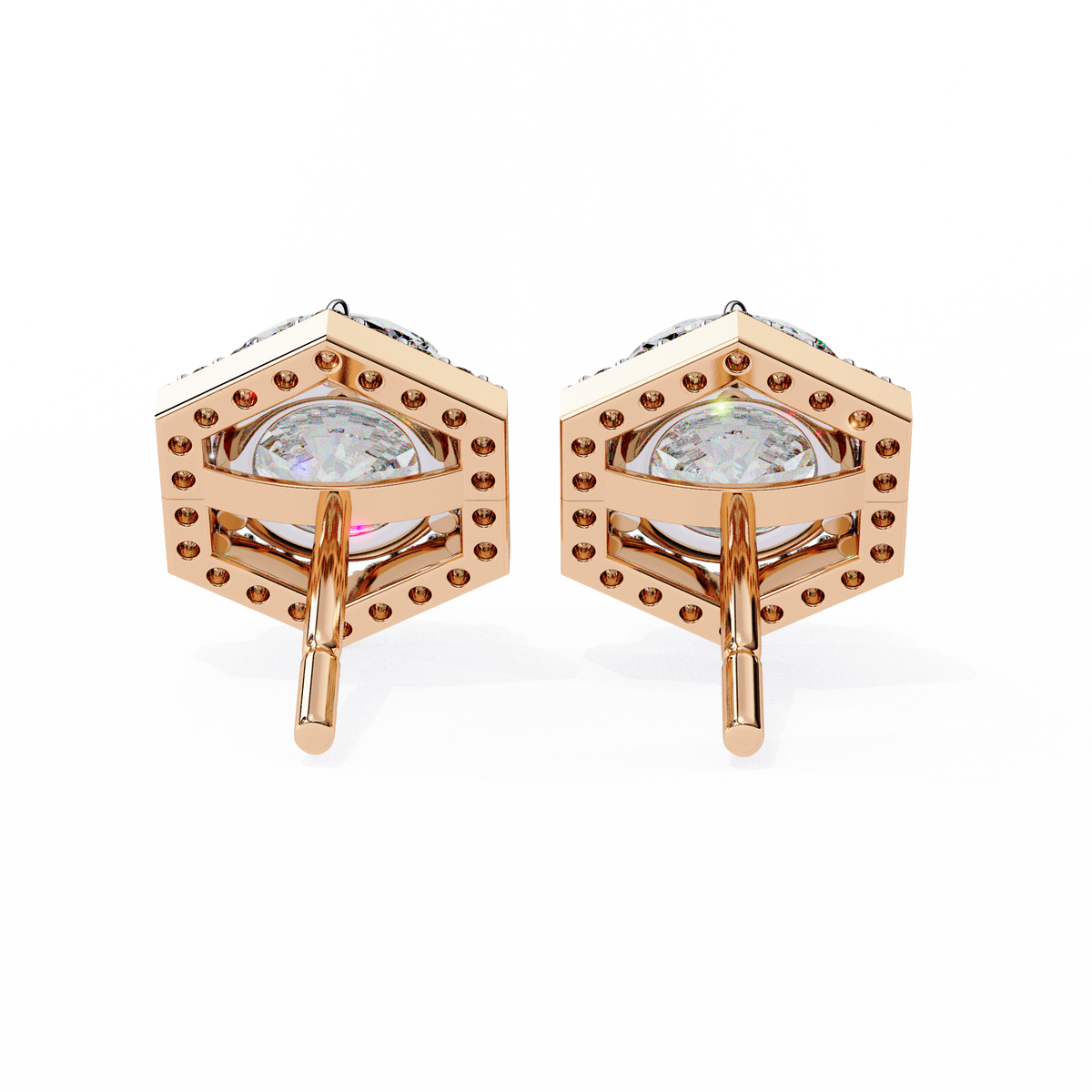 Prong Set Hexagon Shape 2.10Ct Round Cut Lab Grown Halo Style Cluster 14k Solid Yellow Gold Stud Bridesmaid  Earring For Women's - HIGHCARAT DIAMONDS