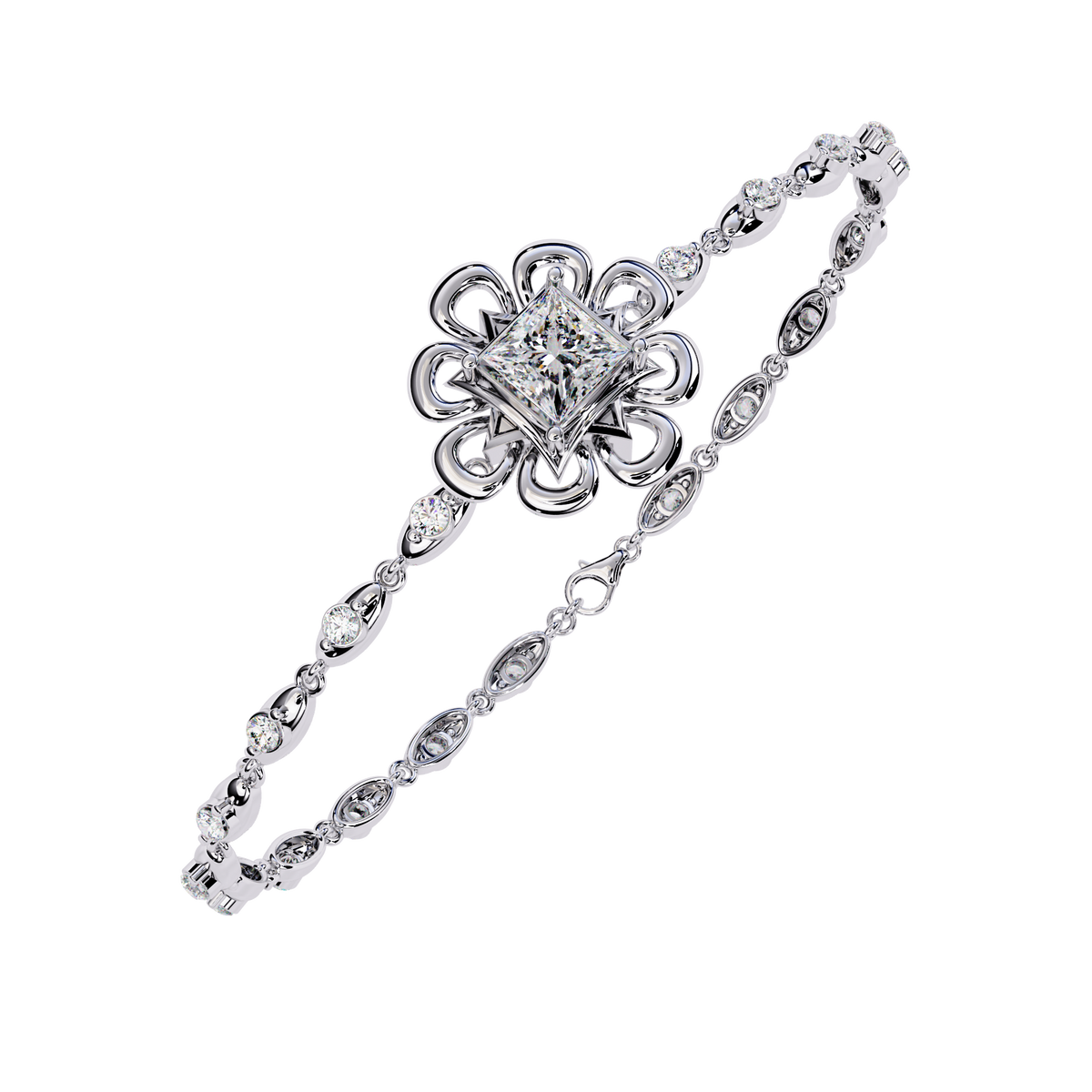 2.11Ct Princess And Round Cut Antique Classic Flower Shape Women Diamond Tennis Bracelet Annivrasry Gift For Her - HIGHCARAT DIAMONDS