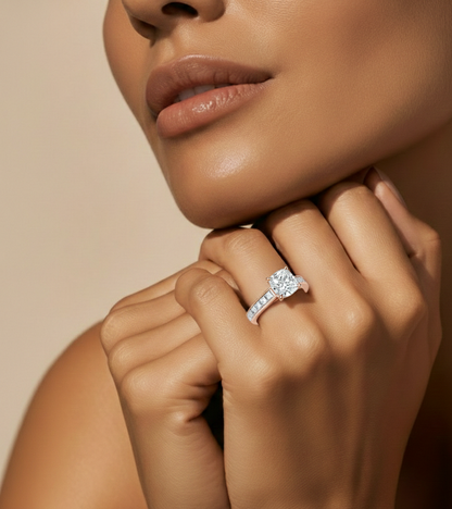 2.12 CT Cushion & Round Cut Lab Grown Diamond Accent Stone in 14k Gold Perfect Gift for Anyone Diamond Ring - HIGHCARAT DIAMONDS #wearthelook
