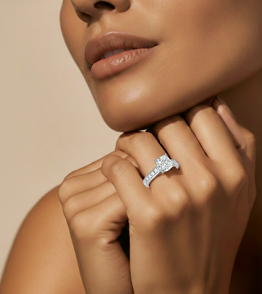 2.12 CT Cushion & Round Cut Lab Grown Diamond Accent Stone in 14k Gold Perfect Gift for Anyone Diamond Ring - HIGHCARAT DIAMONDS #wearthelook