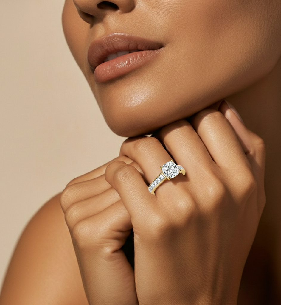 2.12 CT Cushion & Round Cut Lab Grown Diamond Accent Stone in 14k Gold Perfect Gift for Anyone Diamond Ring - HIGHCARAT DIAMONDS #wearthelook