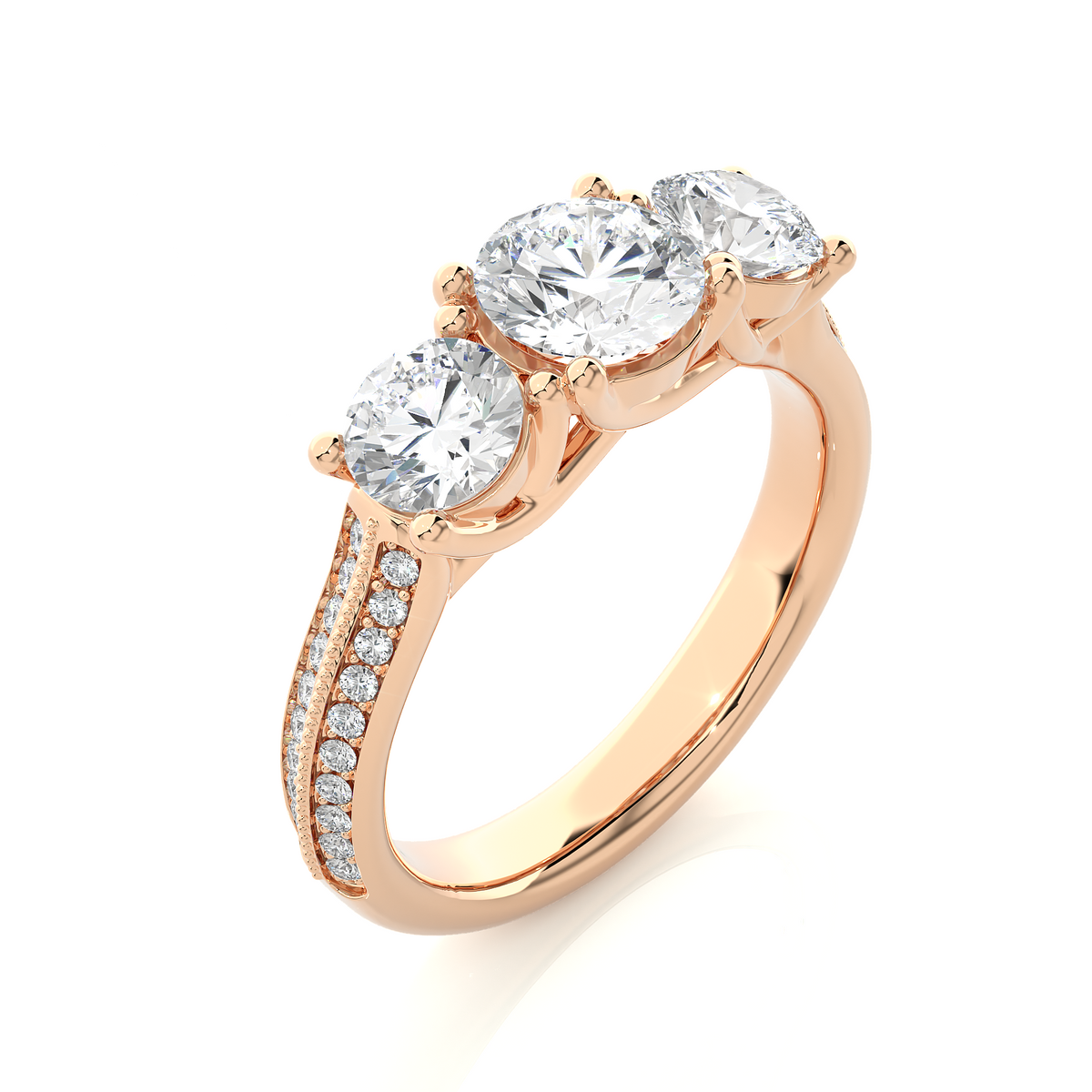 2.23 Carat Round Shape Lab grown Diamond Three Stone , Accented Ring For her - HIGHCARAT DIAMONDS