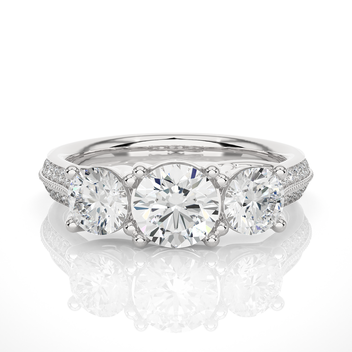 2.23 Carat Round Shape Lab grown Diamond Three Stone , Accented Ring For her - HIGHCARAT DIAMONDS