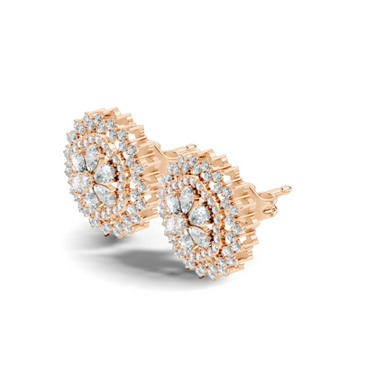 2.29 Ct Round & Pear Shape 14k Solid Gold Stunning Vintage Style Diamond Earrings For Daily Wear - HIGHCARAT DIAMONDS