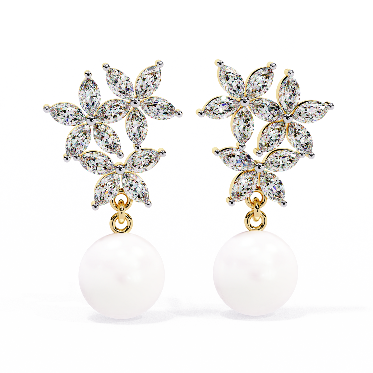 Marquise Cut Crystal Flower And Pearl 2.39Ct Diamond Stacking Prong Set Vintage Drop Earring For Gift - HIGHCARAT DIAMONDS