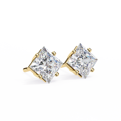 2.39 Ct Princess Cut Diamond Solitaire Earrings Angled Perspective