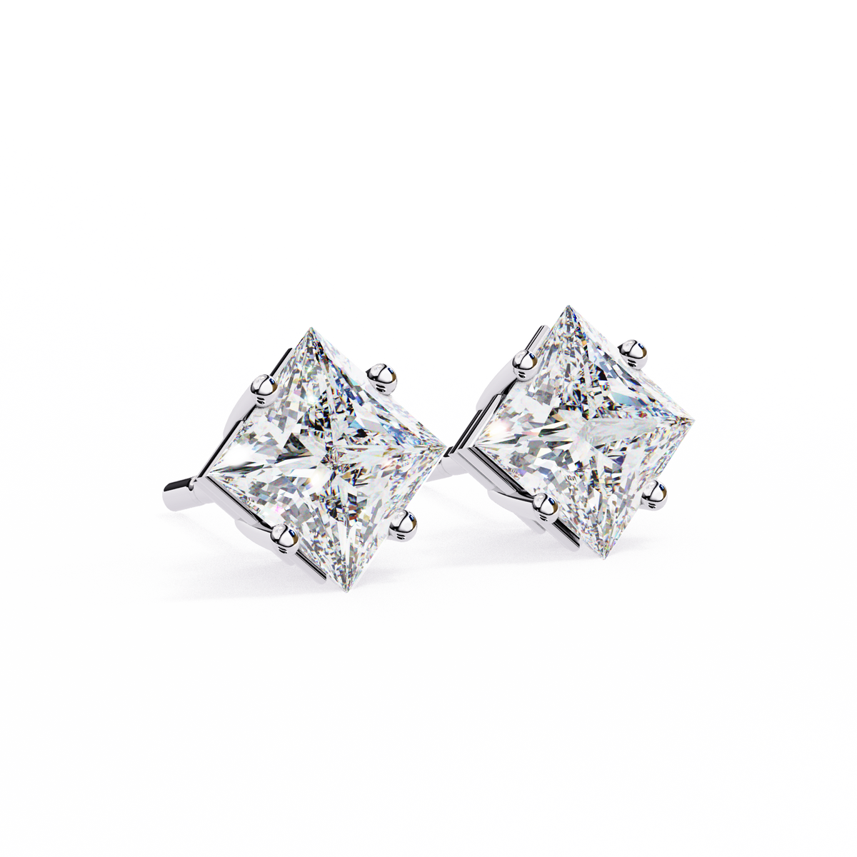 2.39 Ct Princess Cut Lab Grown Diamond Solitaire Earrings Front View