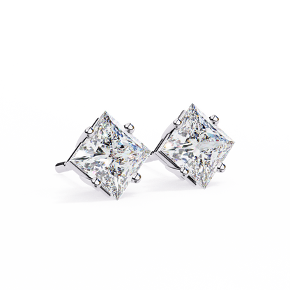 2.39 Ct Princess Cut Lab Grown Diamond Solitaire Earrings Front View