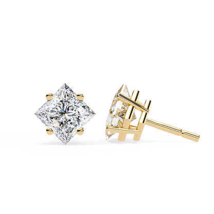 Princess Cut Diamond Solitaire Earrings Side Profile Showing Setting