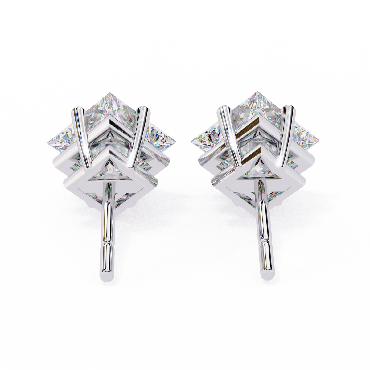 Princess Cut Diamond Solitaire Earrings Close-Up Detail